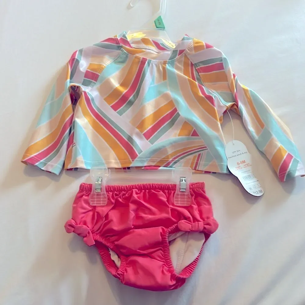 Swimsuit Bathing Suit Rashguard Swim Diaper Bottom UPG 50+ size 6-9m girls NWT